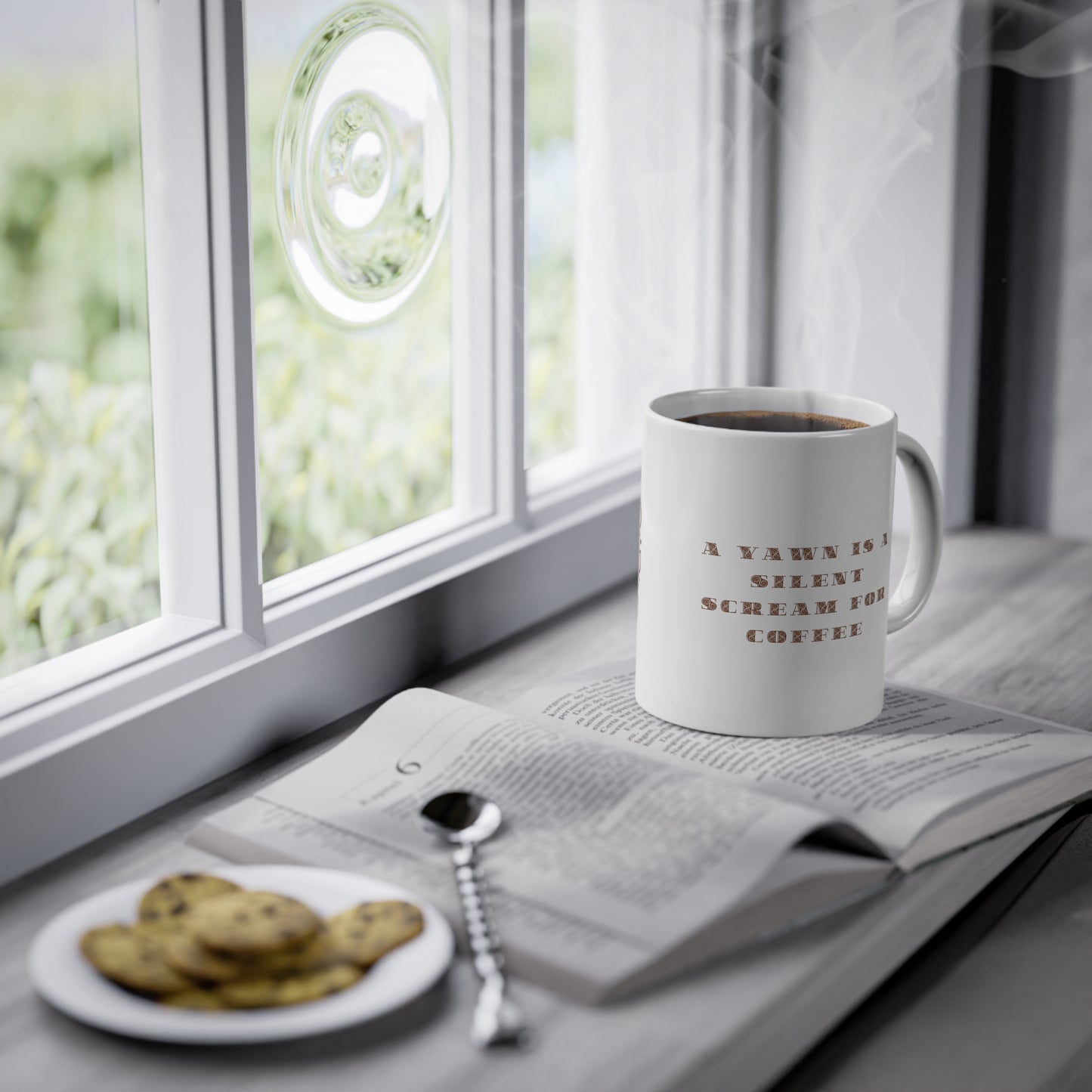 Coffee Time - A Yawn Is A Silent Scream For Coffee 11 oz Ceramic Mug