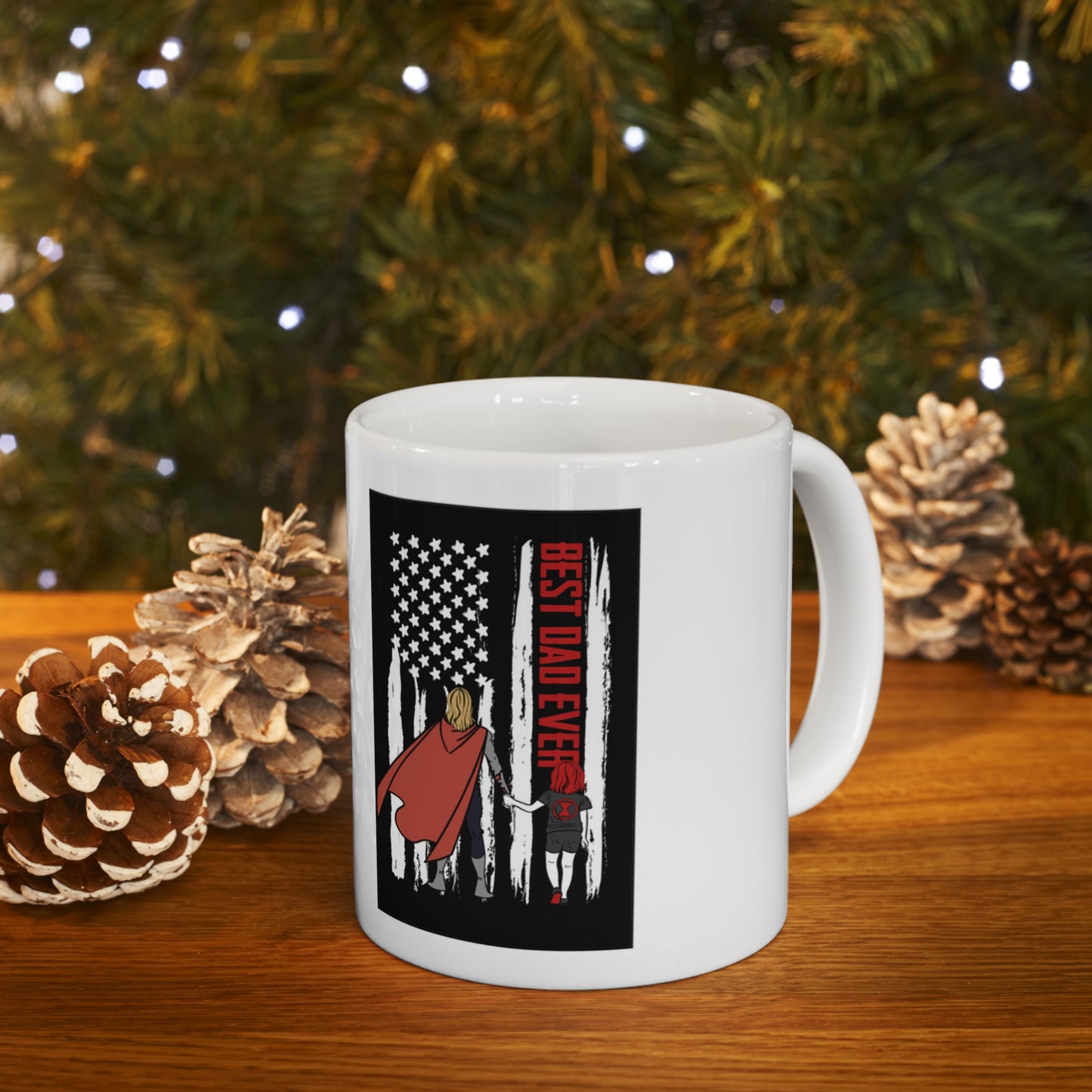 SuperHero Coffee Mug with Thor and young Black Widow, Best Dad Ever Mug for Father's Day or Gift anytime