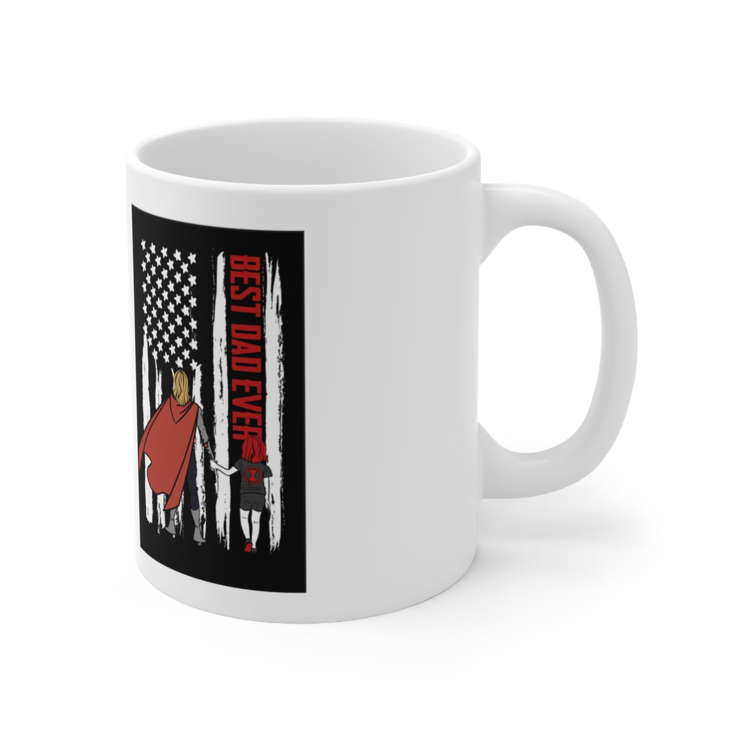 SuperHero Coffee Mug with Thor and young Black Widow, Best Dad Ever Mug for Father's Day or Gift anytime