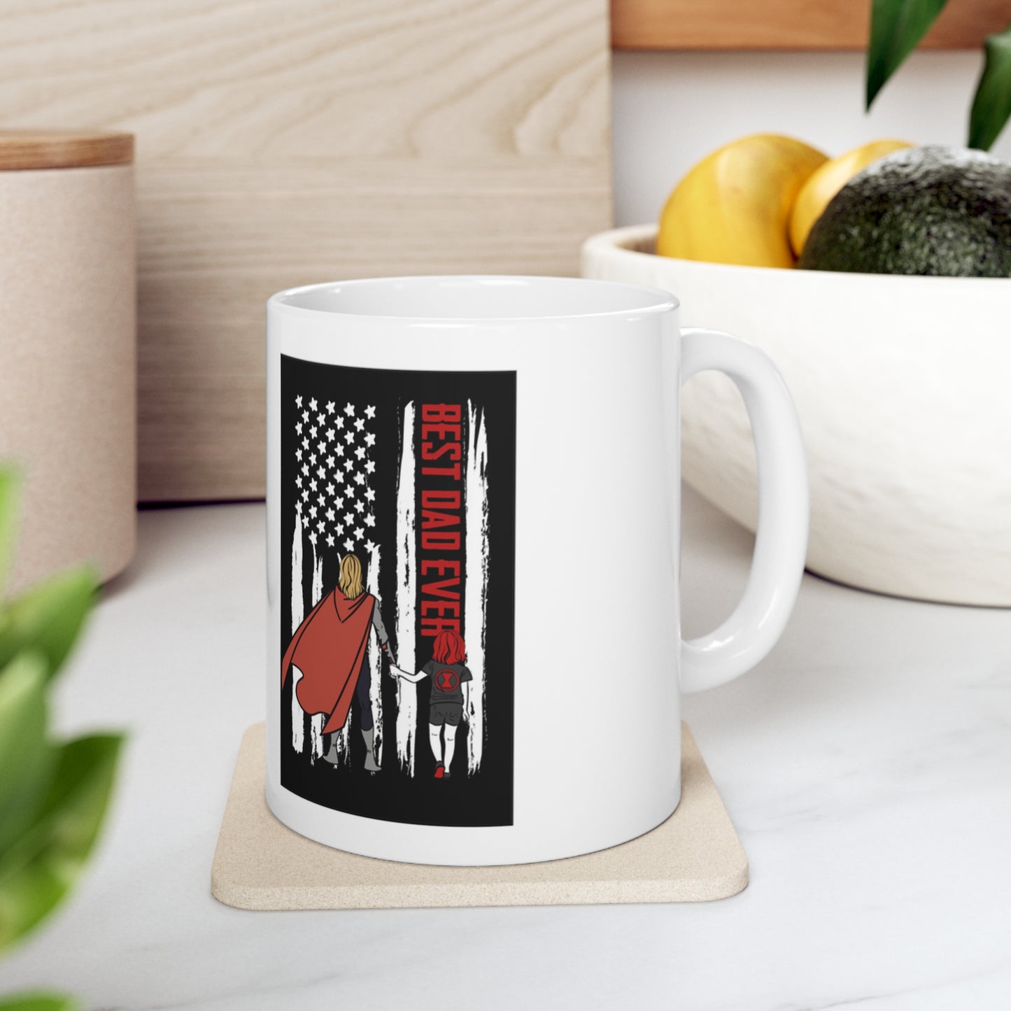 SuperHero Coffee Mug with Thor and young Black Widow, Best Dad Ever Mug for Father's Day or Gift anytime